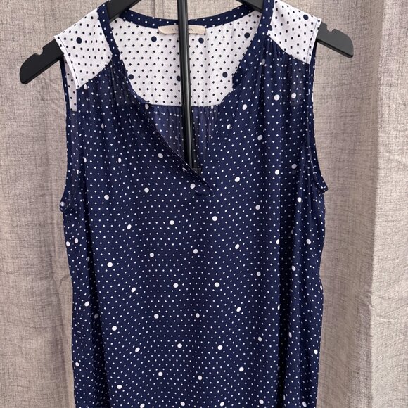 41 Hawthorn Tops - 41 Hawthorn Navy Polka Dot Sleeveless Blouse Medium